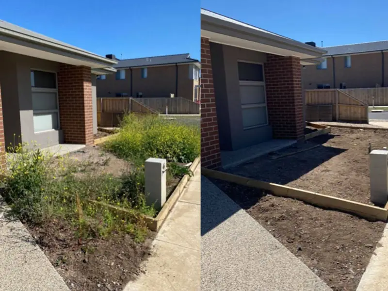 Cleared and weeded garden bed at a new home